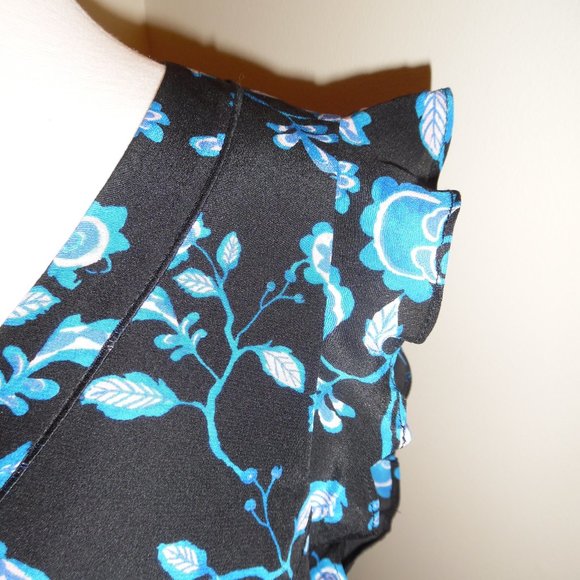 Rebecca Taylor Kyoto Silk Ruffle Floral Blue Cocktail A-line Summer Blue Dress 6 - Picture 9 of 11